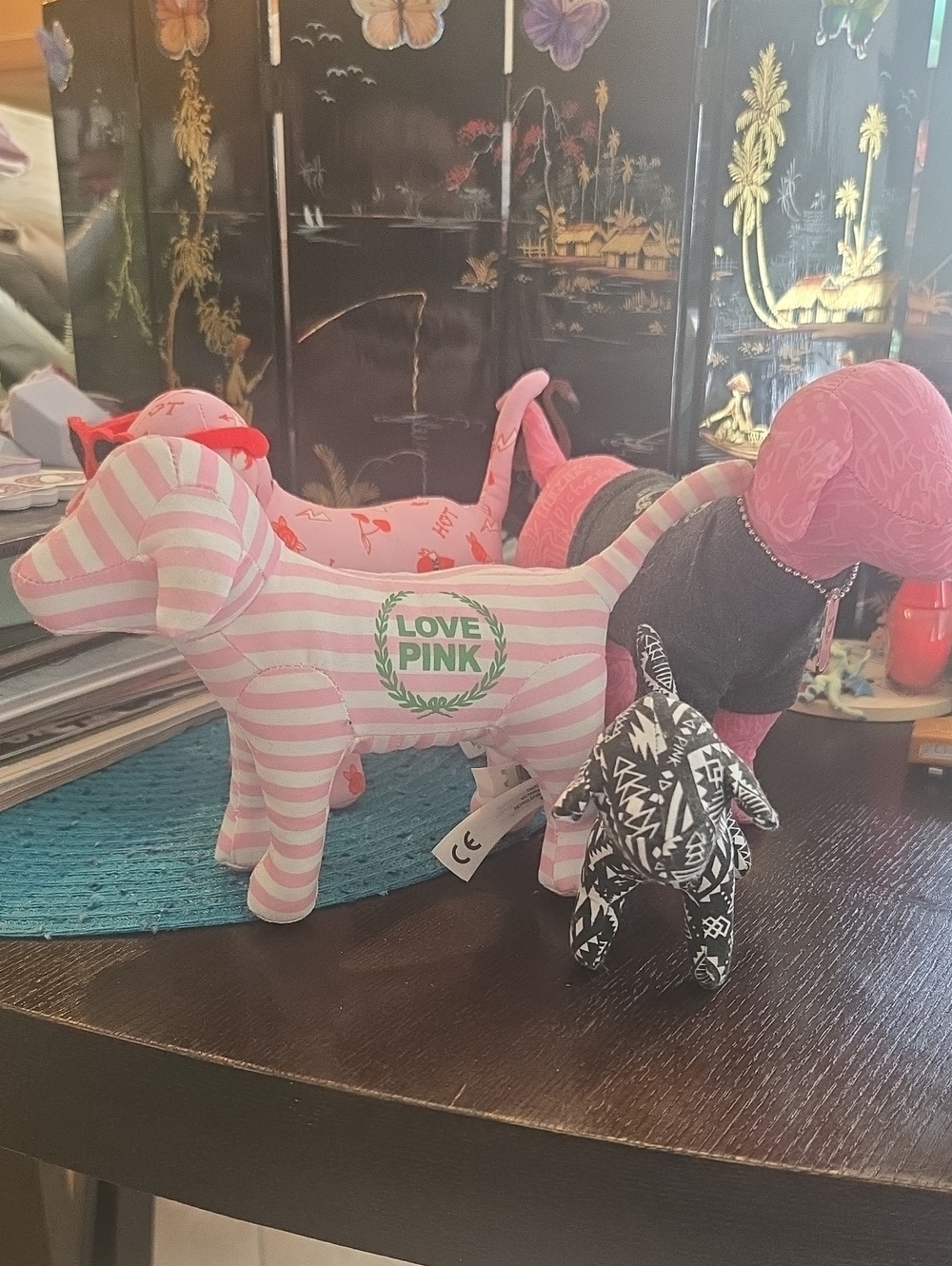 PINK Victoria's Secret Pink & White Striped Various Plush Dog Collectibles